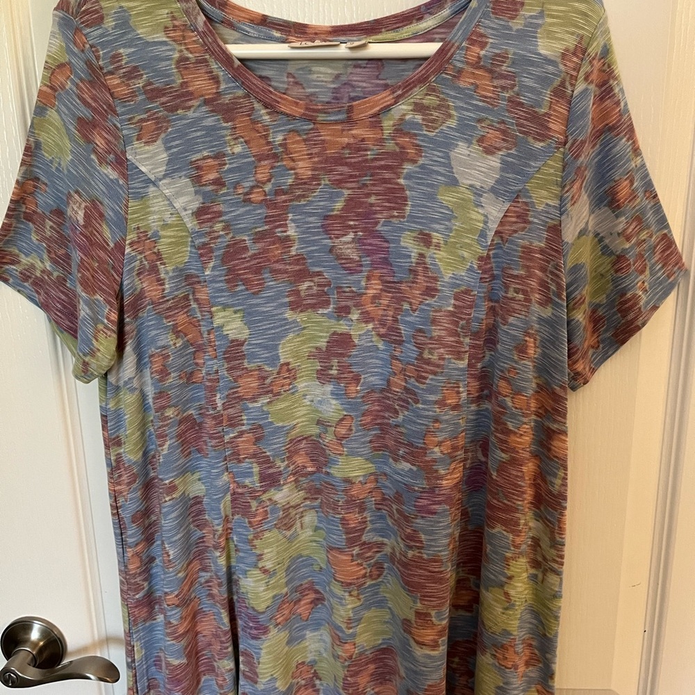 LOGO by Lori Goldstein Short Sleeve Camo Top - Blue, Green, Brown